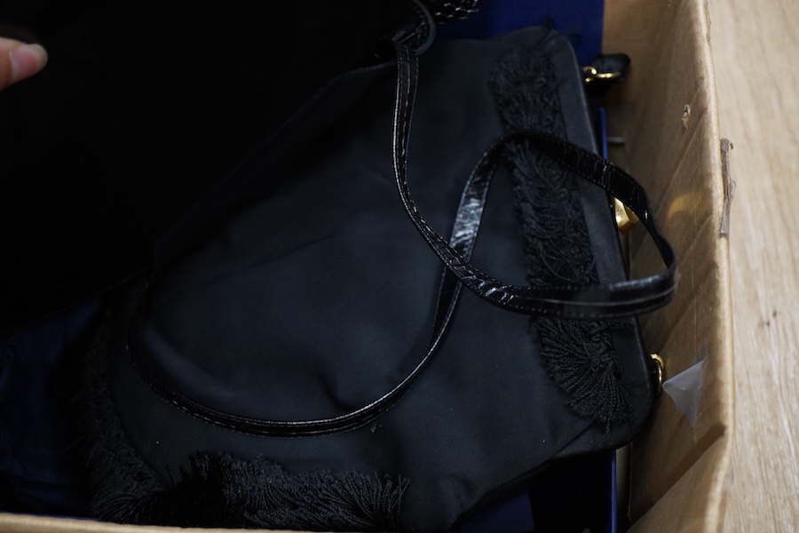 A pair of Duo lady's evening shoes and matching handbag together with a Swarovski diamanté decorated black suede and leather evening bag
